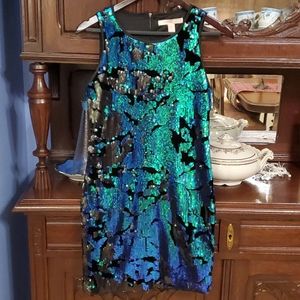 Sequins mini dress, blue/green, size S